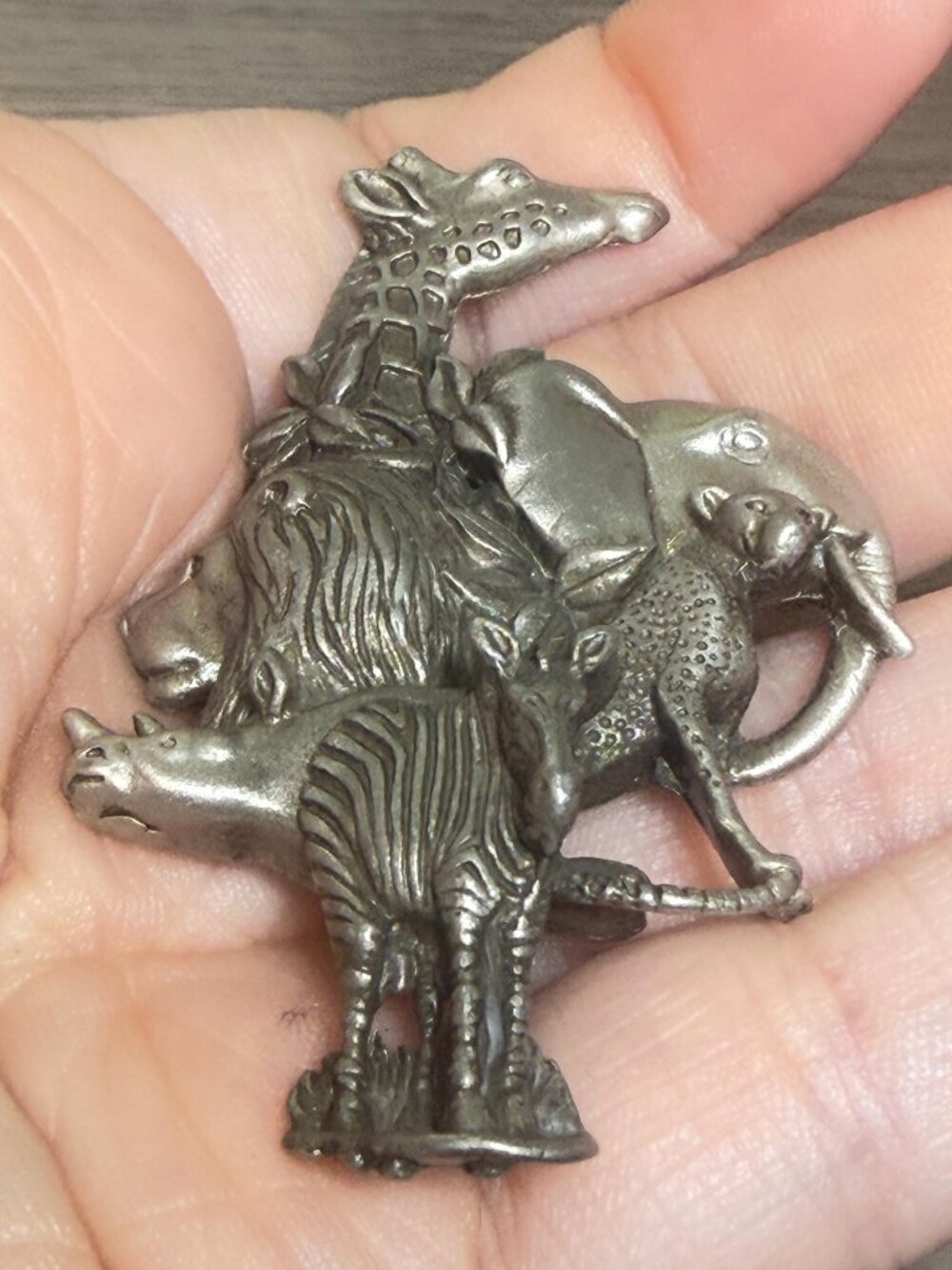 Safari Animals Brooch Giraffe Elephant Zebra Lion FABLE Vintage Pin 2.5" - Picture 5 of 6